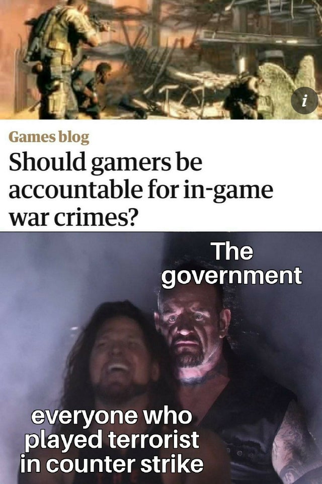 photo caption - Games blog Should gamers be accountable for ingame war crimes? The government everyone who played terrorist in counter strike