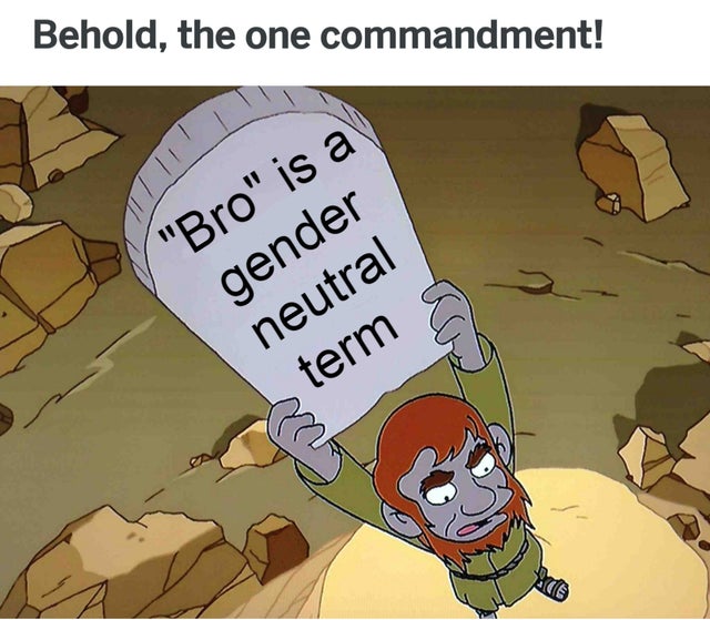 1st commandment meme - Behold, the one commandment! 11 "Bro" is a gender neutral terms