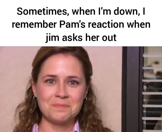 jenna fischer pam the office gif - Sometimes, when I'm down, I remember Pam's reaction when jim asks her out