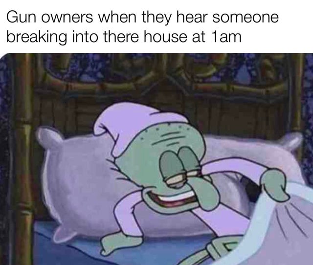 can t go out too busy - Gun owners when they hear someone breaking into there house at 1am