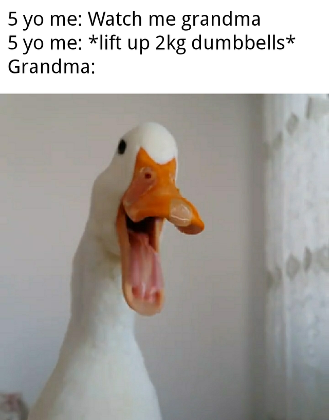 duck - 5 yo me Watch me grandma 5 yo me lift up 2kg dumbbells Grandma