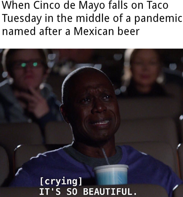 memes b99 - When Cinco de Mayo falls on Taco Tuesday in the middle of a pandemic named after a Mexican beer crying It'S So Beautiful.