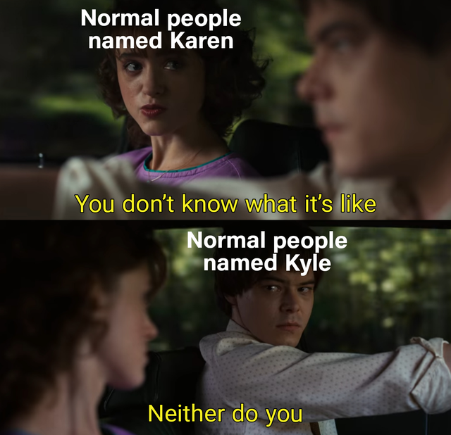 photo caption - Normal people named Karen You don't know what it's Normal people named Kyle Neither do you