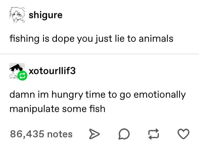 angle - in shigure fishing is dope you just lie to animals exotourllif3 damn im hungry time to go emotionally manipulate some fish 86,435 notes > D .