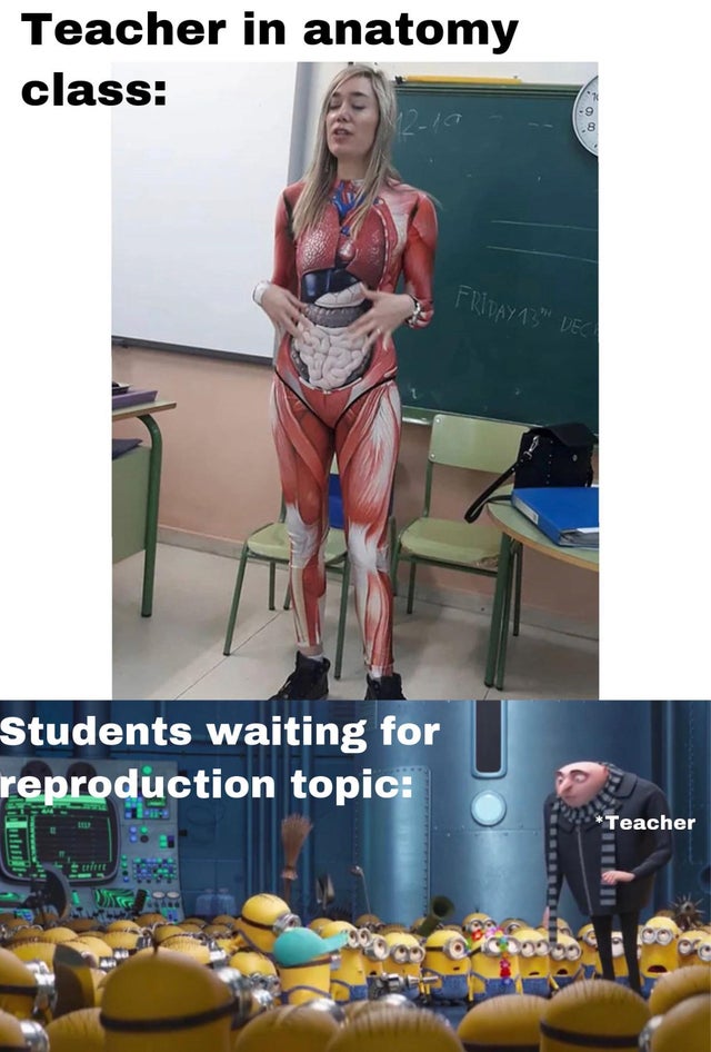 Teacher in anatomy class Friday 13 Vec Students waiting for reproduction topic Teacher