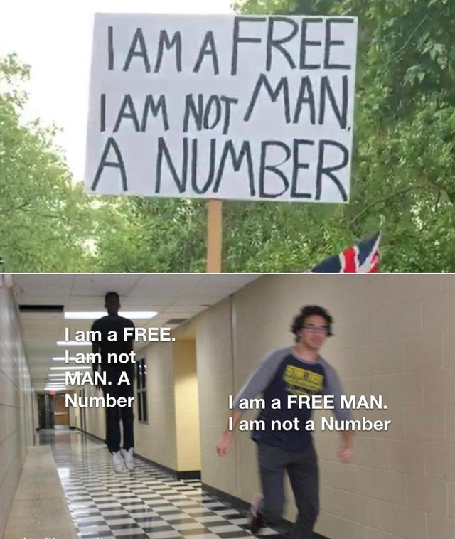 floating boy chasing running boy - Tama Free Iam Not Man A Number I am a Free. Iam not Eman. A Number I am a Free Man. I am not a Number