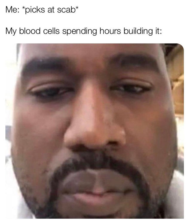 kanye you accidentally left me on seen - Me picks at scab My blood cells spending hours building it