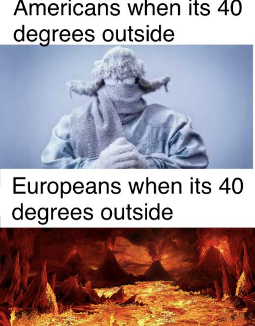 holiday sayings - Americans when its 40 degrees outside Europeans when its 40 degrees outside