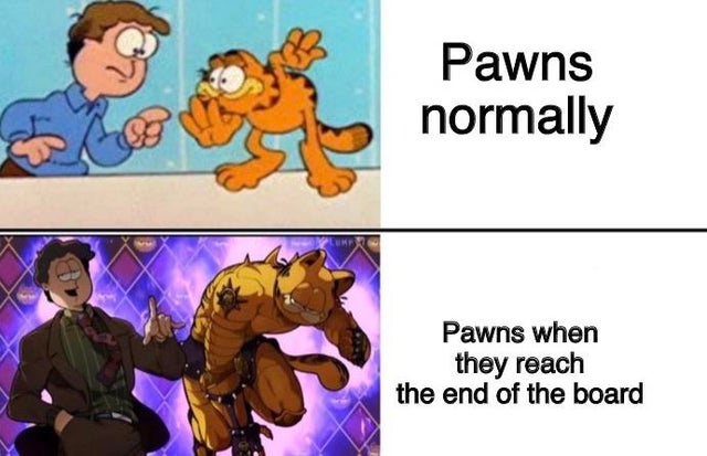 garfield jojo meme - Pawns normally Pawns when they reach the end of the board