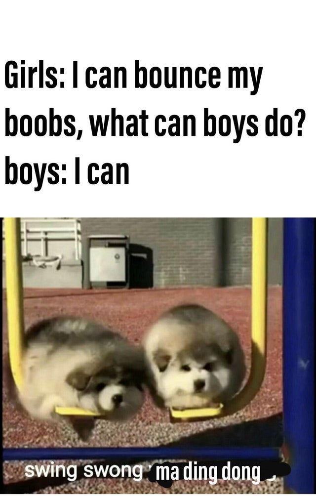 Girls I can bounce my boobs, what can boys do? boys I can swing swong ma ding dong