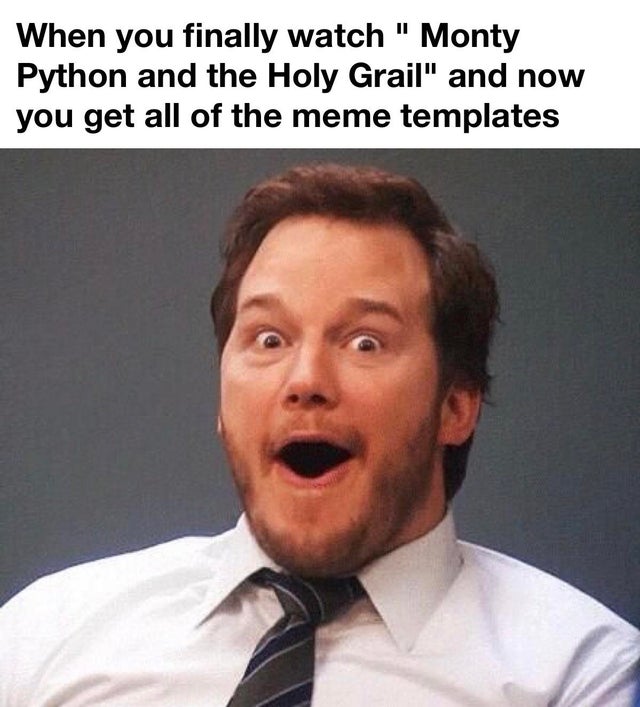 schadenfreude meme - When you finally watch Monty Python and the Holy Grail and now you get all of the meme templates