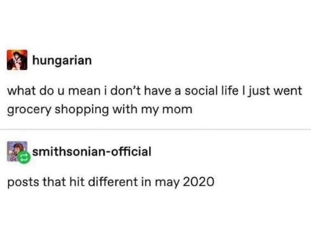 document - hungarian what do u mean i don't have a social life I just went grocery shopping with my mom smithsonianofficial posts that hit different in