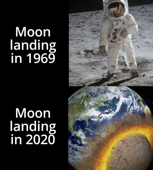 astronauts on the moon - Moon landing in 1969 Moon landing in 2020