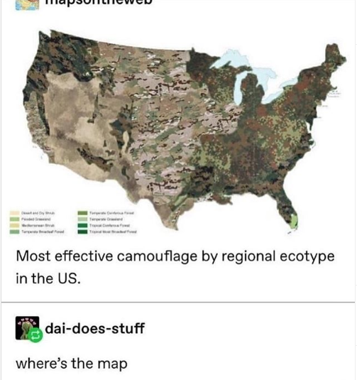 most effective camouflage by ecotype - Most effective camouflage by regional ecotype in the Us. daidoesstuff where's the map