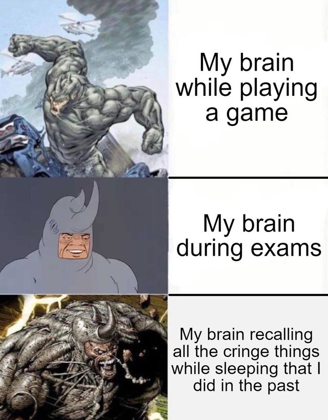 cannon fodder meme - My brain while playing a game My brain during exams My brain recalling all the cringe things while sleeping that I did in the past