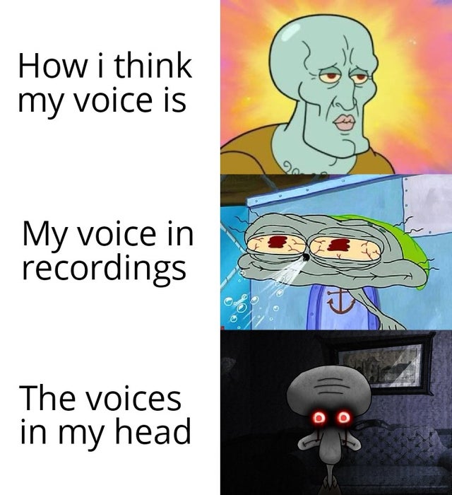 cartoon - How i think my voice is My voice in recordings The voices in my head
