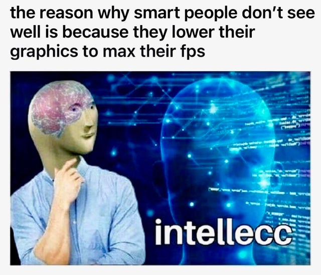 intellect meme - the reason why smart people don't see well is because they lower their graphics to max their fps intellecc