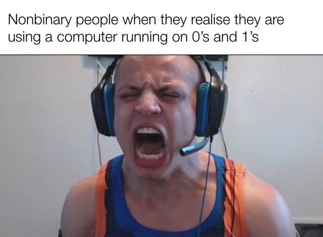 Prank call - Nonbinary people when they realise they are using a computer running on O's and 1's