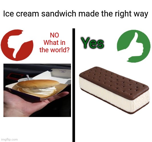 chocolate - Ice cream sandwich made the right way What in the world? Yes imgflip.com