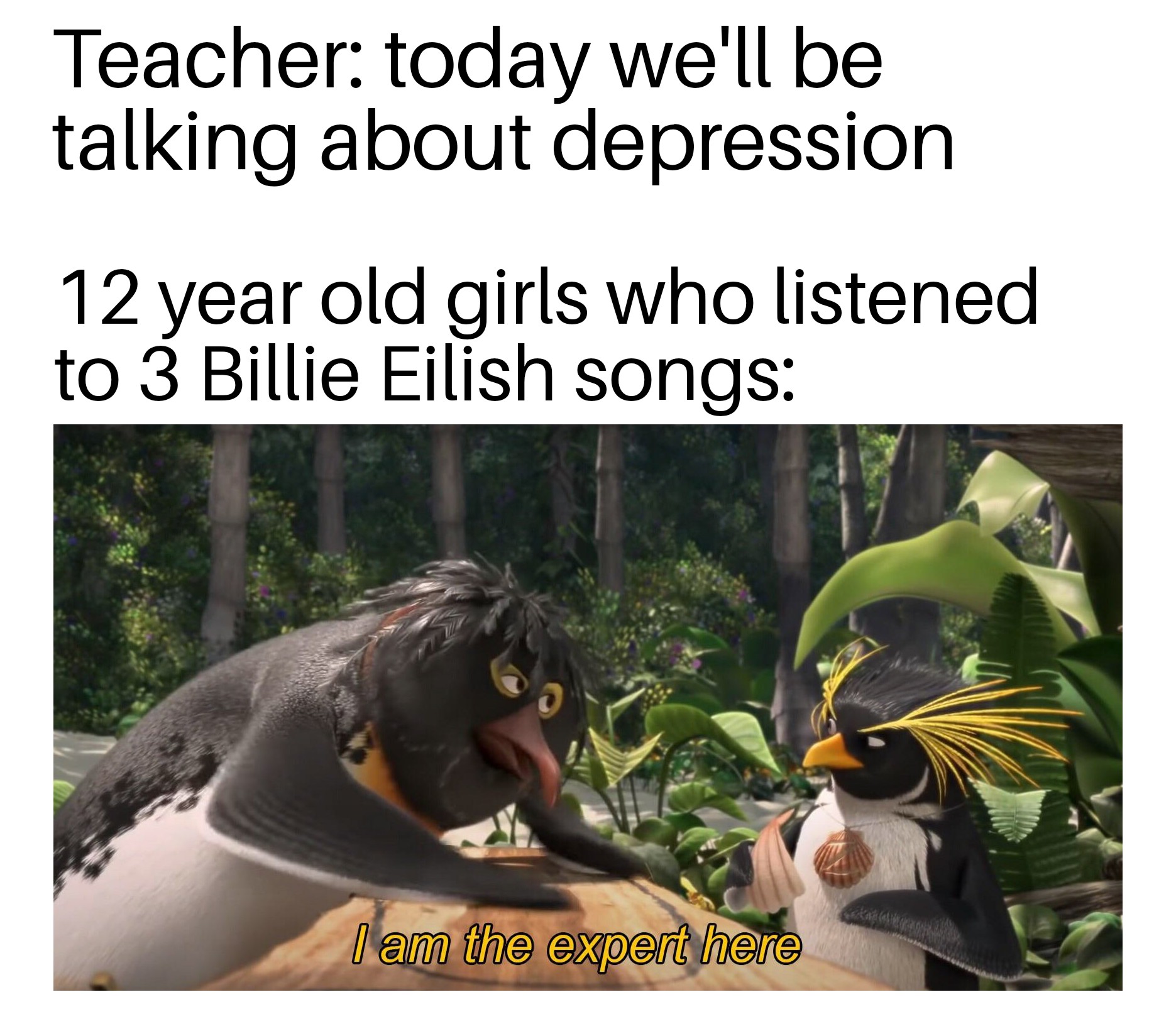 beauchamp college - Teacher today we'll be talking about depression 12 year old girls who listened to 3 Billie Eilish songs I am the expert here