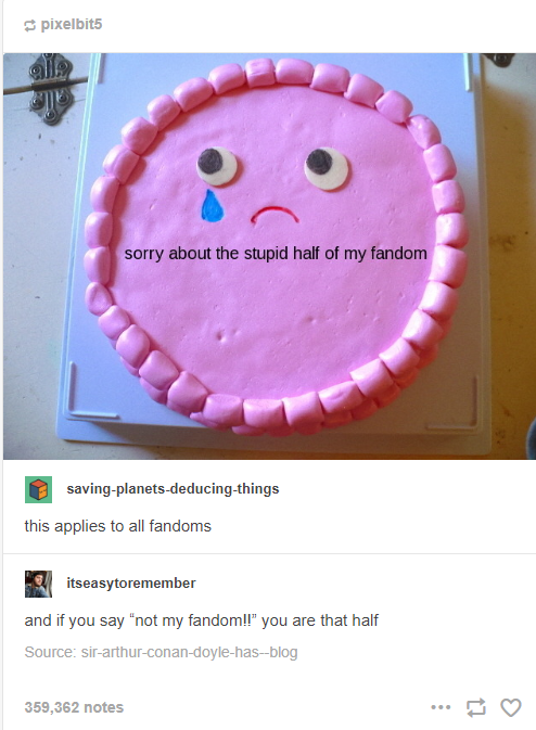 sad face cake - pixelbits sorry about the stupid half of my fandom savingplanetsdeducingthings this applies to all fandoms itseasytoremember and if you say not my fandom!! you are that half Source sirarthurconandoylehasblog 359,362 notes