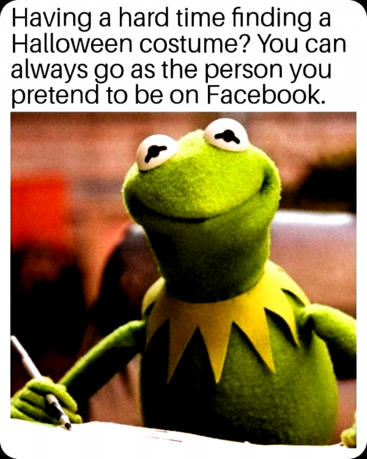 kermit social distancing fart meme - Having a hard time finding a Halloween costume? You can always go as the person you pretend to be on Facebook.