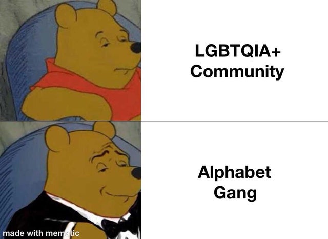 winnie the pooh meme font - Lgbtqia Community Alphabet Gang made with mematic