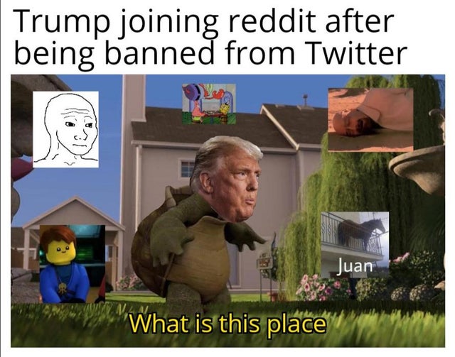 Internet meme - Trump joining reddit after being banned from Twitter Juan What is this place