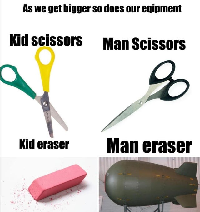 scissors - As we get bigger so does our egipment Kid scissors Man Scissors 8 Cassette Kid eraser Man eraser