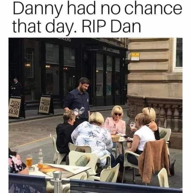 photo caption - Danny had no chance that day. Rip Dan Wers The Naciones U Bre Pizza E8.00 8.50
