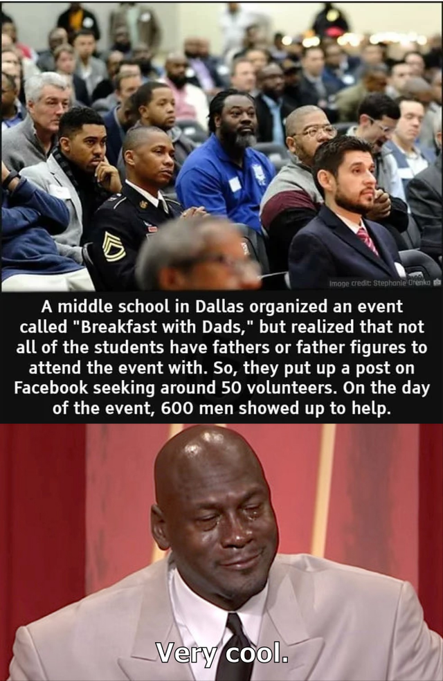 michael jordan - A middle school in Dallas organized an event called Breakfast with Dads, but realized that not all of the students have fathers or father figures to attend the event with. So, they put up a post on Facebook seeking around 50 volunteers. O