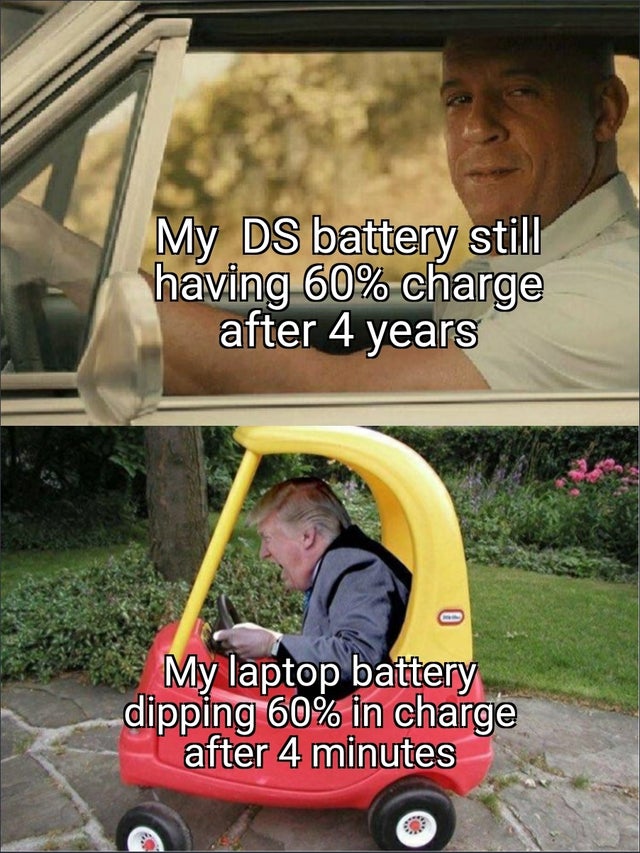 vin diesel fast and furious gif - My Ds battery still having 60% charge after 4 years 0 My laptop battery dipping 60% in charge after 4 minutes 93
