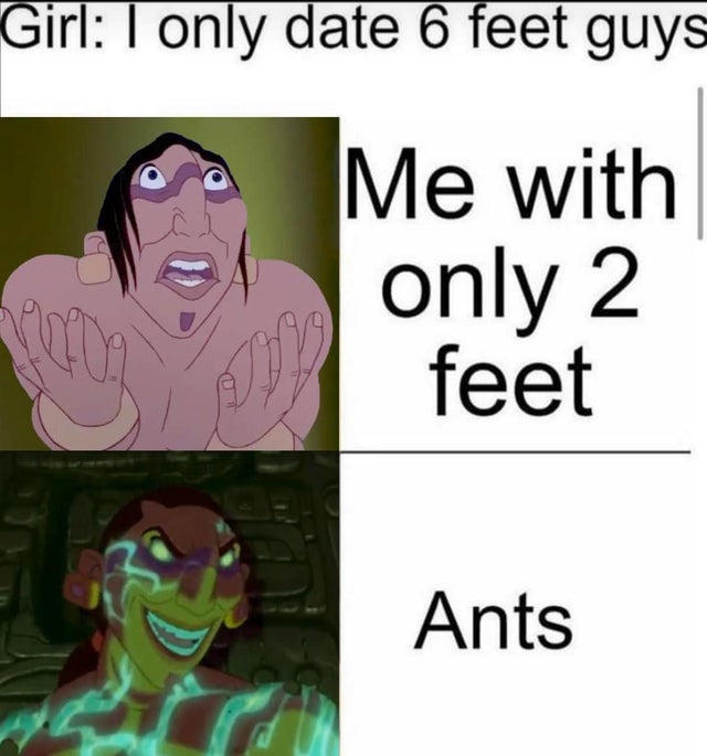 6 feet memes - Girl I only date 6 feet guys Me with only 2 feet Det Ants.