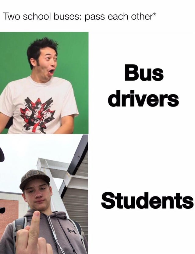 shoulder - Two school buses pass each other Bus drivers Students