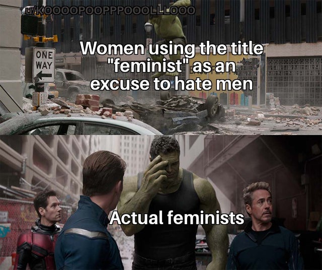 hulk meme template - Ukoooopoopppooolllooo One Way Women using the title "feminist" as an excuse to hate men Actual feminists