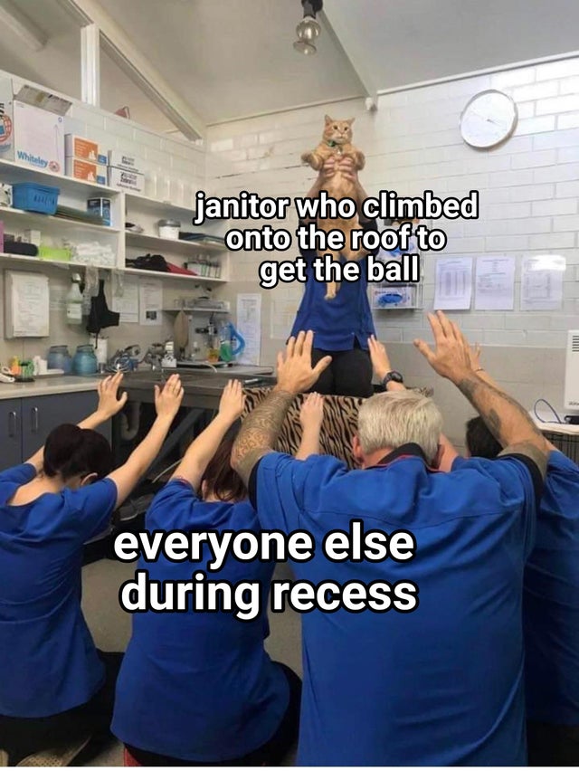 enfj infp memes - Whitakey janitor who climbed onto the roof to get the ball everyone else during recess