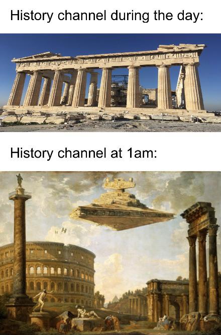 roman capriccio: the colosseum and other monuments - History channel during the day Log History channel at 1am