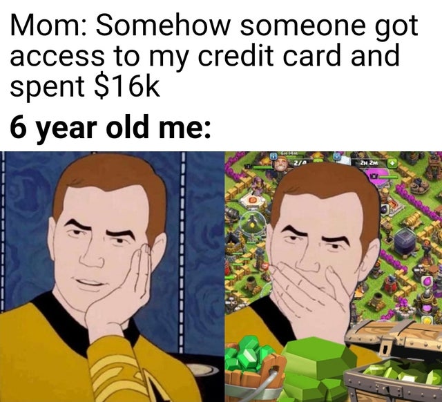 cartoon - Mom Somehow someone got access to my credit card and spent $16k 6 year old me 20 2H 2M