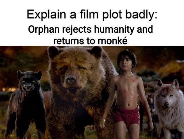 jungle book film - Explain a film plot badly Orphan rejects humanity and returns to monk