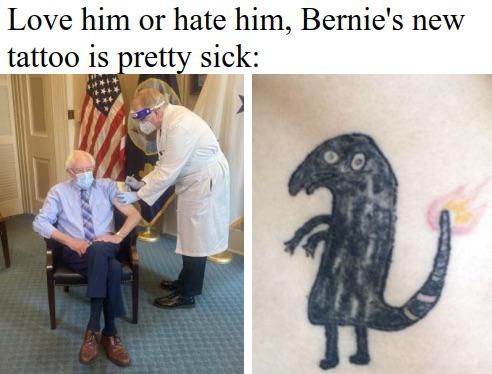 terrible pokemon tattoo - Love him or hate him, Bernie's new tattoo is pretty sick