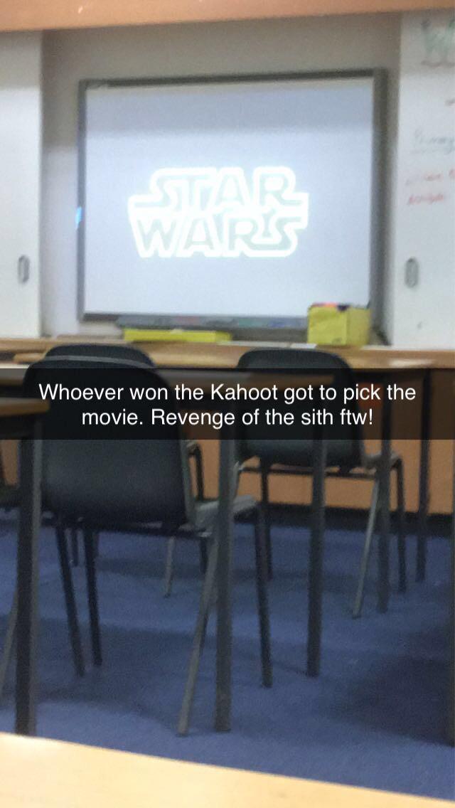 table - Star Wars Whoever won the Kahoot got to pick the movie. Revenge of the sith ftw!
