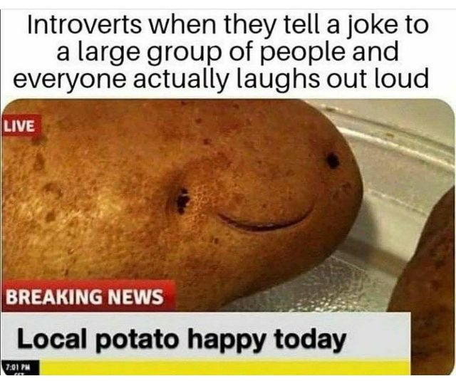 cute potato - Introverts when they tell a joke to a large group of people and everyone actually laughs out loud Live Breaking News Local potato happy today