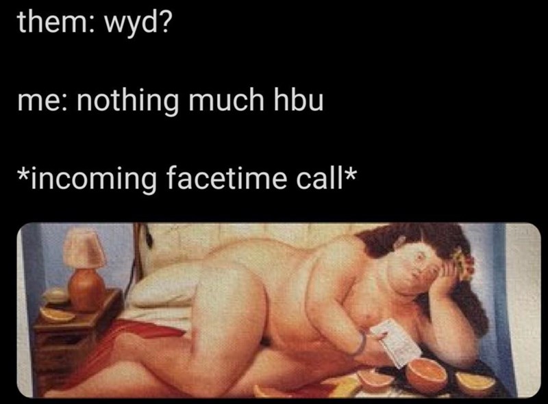 photo caption - them wyd? me nothing much hbu incoming facetime call