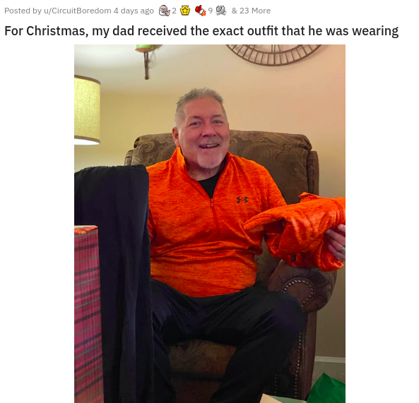photo caption - Posted by uCircuit Boredom 4 days ago & 23 More For Christmas, my dad received the exact outfit that he was wearing