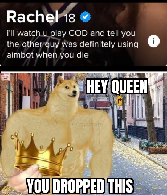 hey king you dropped this template - Rachel 18 i'll watch u play Cod and tell you the other guy was definitely using aimbot when you die i Hey Queen Nos como el You Dropped This