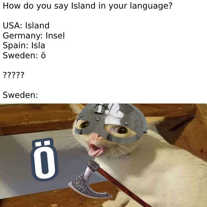 Internet meme - How do you say Island in your language? Usa Island Germany Insel Spain Isla Sweden ????? Sweden