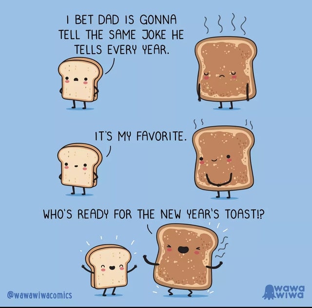 I Bet Dad Is Gonna Tell The Same Joke He Tells Every Year. }}} It'S My Favorite. Who'S Ready For The New Year'S Toast!? wawa Wiwa