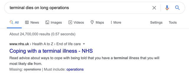 document - terminal dies on long operations Q Q All News Images Videos Maps More Settings Tools About 24,700,000 results 0.57 seconds > Health A to Z > End of life care Coping with a terminal illness Nhs Read advice about ways to cope with being told that