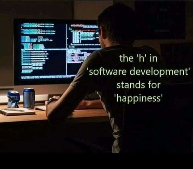 h in software development happiness - 0.0 2017 the 'h' in 'software development' stands for happiness