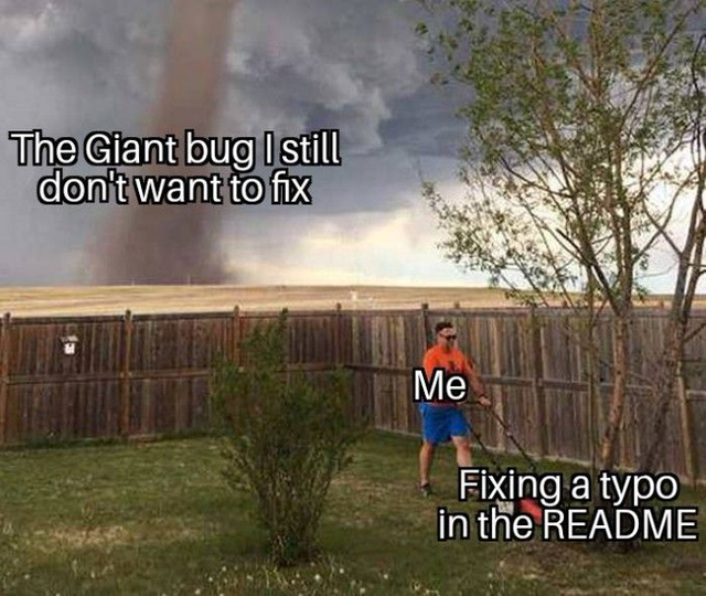 garena free fire memes english - The Giant bug I still don't want to fix Me Fixing a typo in the Readme